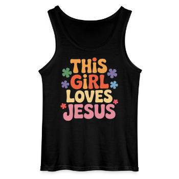 This Girl Loves Jesus - Gildan Men’s Tank Top - black - Front - AI Model Male 185 dark (185cm)