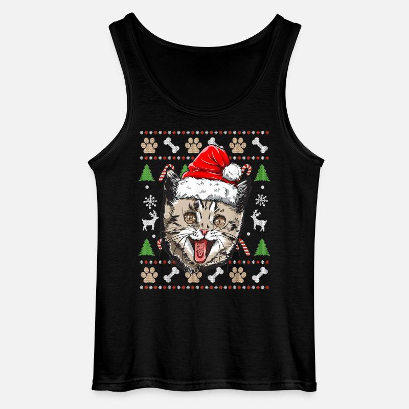 Hässlicher Weihnachtspullover Niedliche Katze Glückliche Geschenkidee - Gildan Männer Tank Top - Schwarz