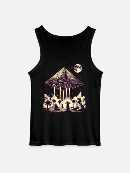 Ancient Pyramid UFO Mystery Design Shirt - Gildan Men’s Tank Top - black