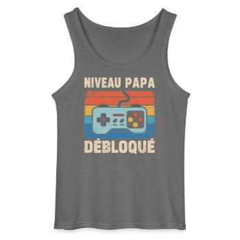 Papa-Level freigeschaltet – Gamer-Vater-werdendes Geschenk - Gildan Männer Tank Top - Anthrazit - Vorne - AI Model Male 185 dark (185cm)