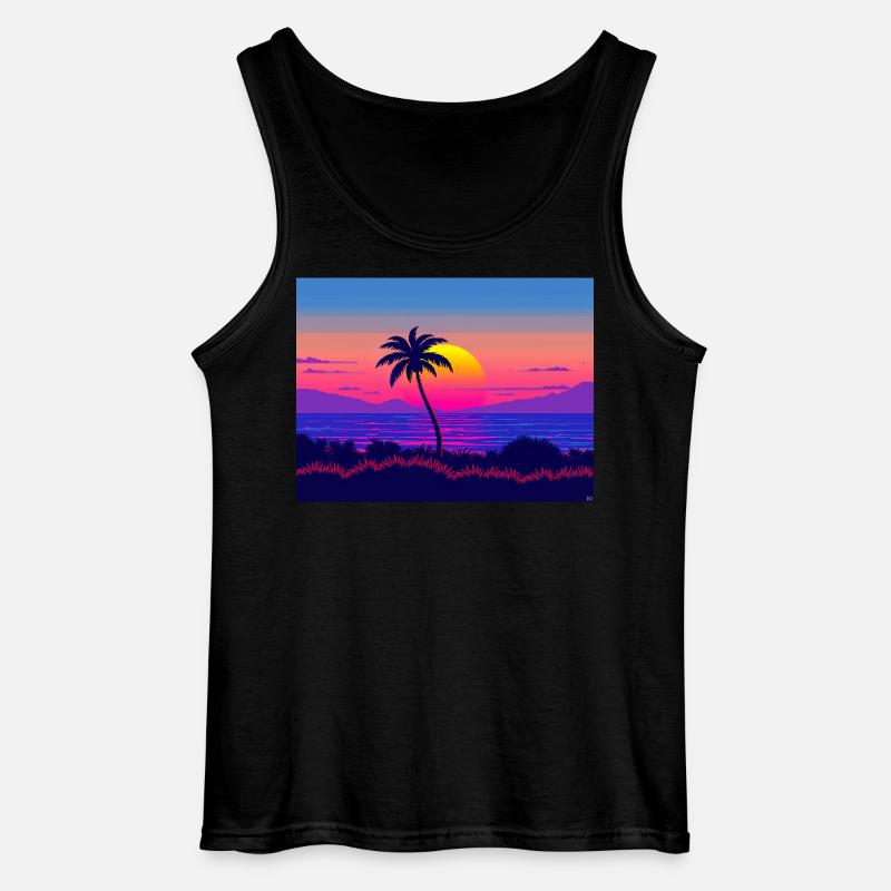 Neonpalmen-Sonnenuntergangsgradient - Gildan Männer Tank Top - Schwarz