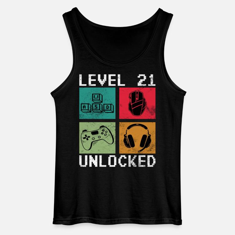 Level 21 Unlock Retro Gaming - Gildan Men’s Tank Top - black