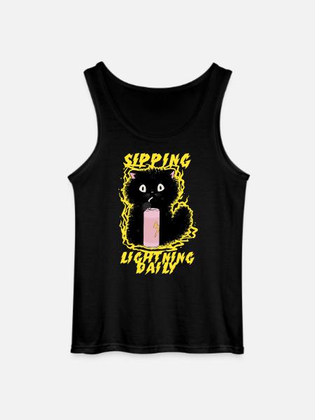 Energy Drink Sipping Lightning Daily - Gildan Men’s Tank Top - black