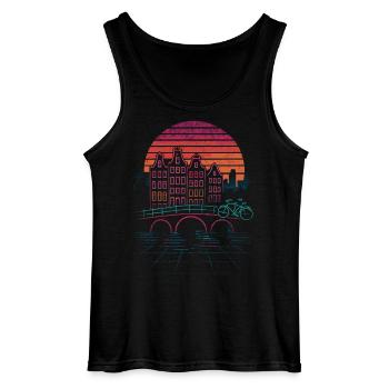 Night sun over Amsterdam canals - Gildan Men’s Tank Top - black - Front - AI Model Male 185 dark (185cm)