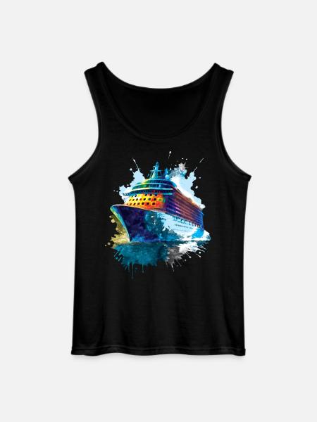 Cruise Ship Illustration Ocean Travel - Gildan Men’s Tank Top - black