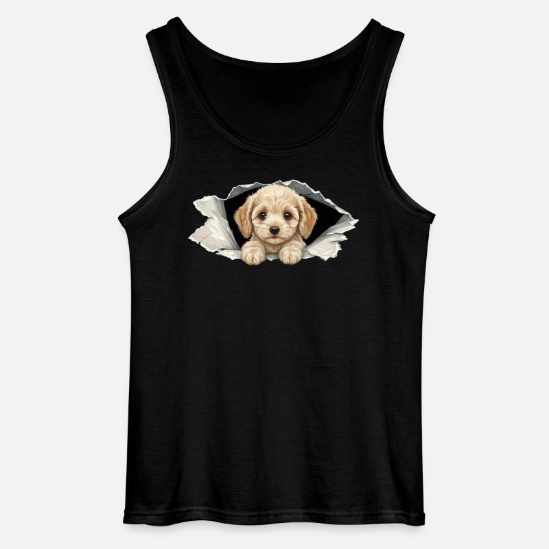 Cute Peeking Cockapoo Goldendoodle Ripped Paper - Gildan Men’s Tank Top - black