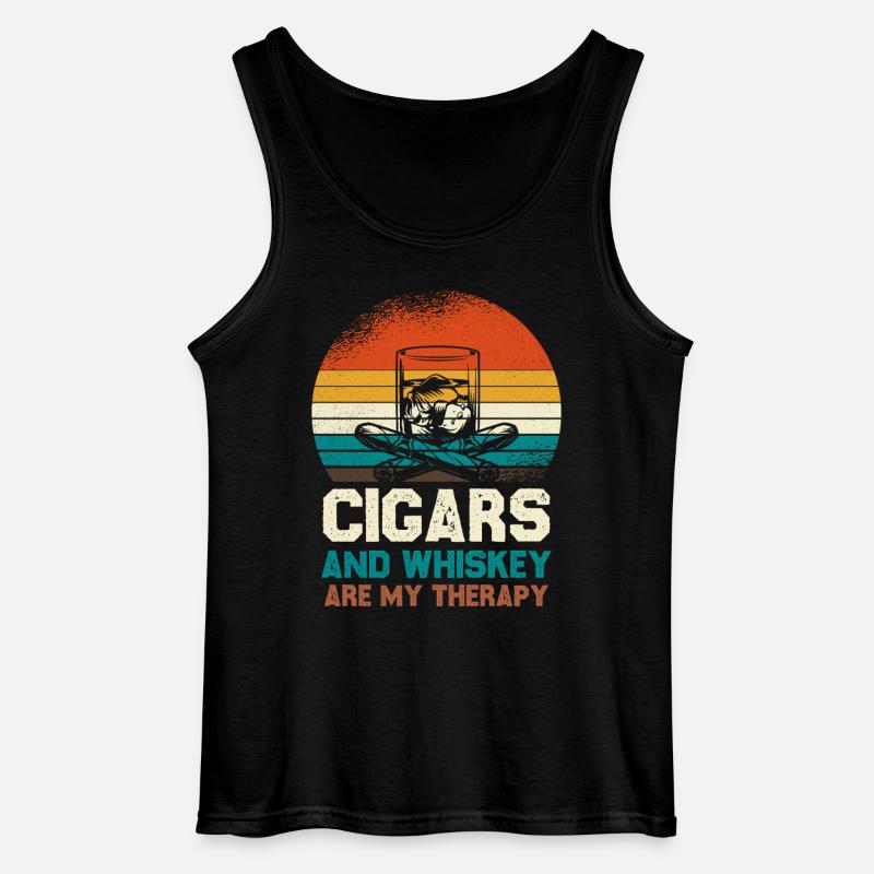 Cigars and Whiskey Therapy Retro - Gildan Männer Tank Top - Schwarz