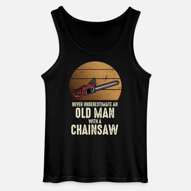 Old man with chainsaw - Gildan Men’s Tank Top - black