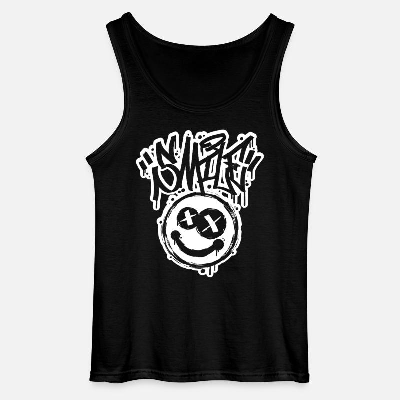 Smile Face Graphitti Letters - Gildan Men’s Tank Top - black