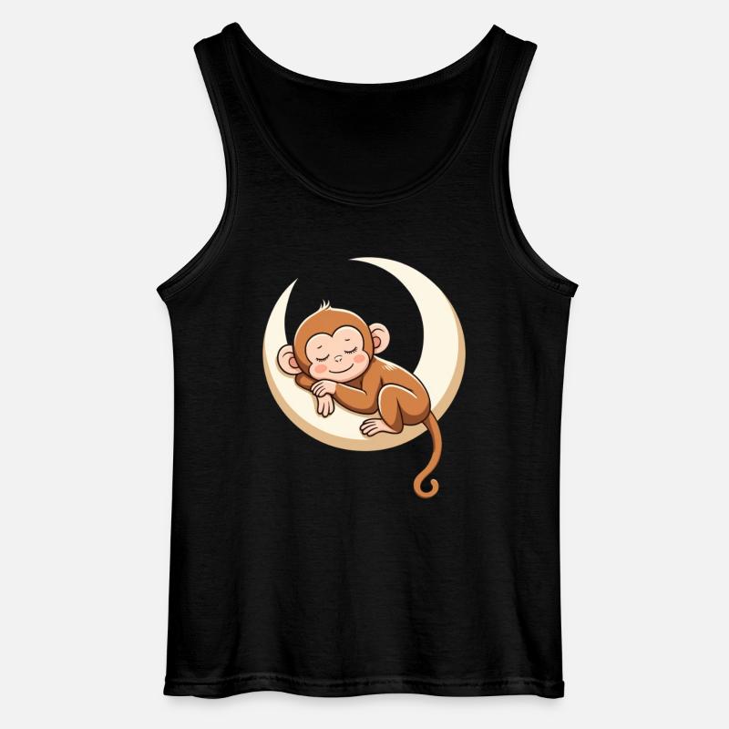 Sleeping monkey on moon pillow - Gildan Men’s Tank Top - black