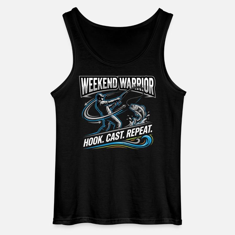 Weekend Warrior Hook Cast Repeat Angler - Gildan Men’s Tank Top - black
