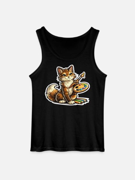Cat Artist Brush Poetry - Gildan Men’s Tank Top - black