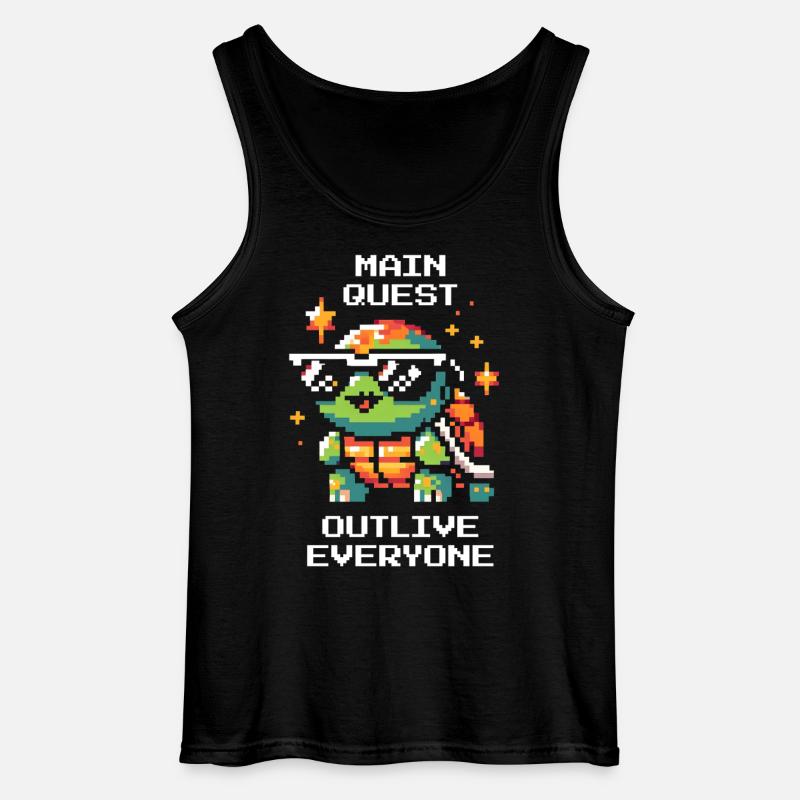 Main Quest: Live Longer | Turtle - Gildan Men’s Tank Top - black