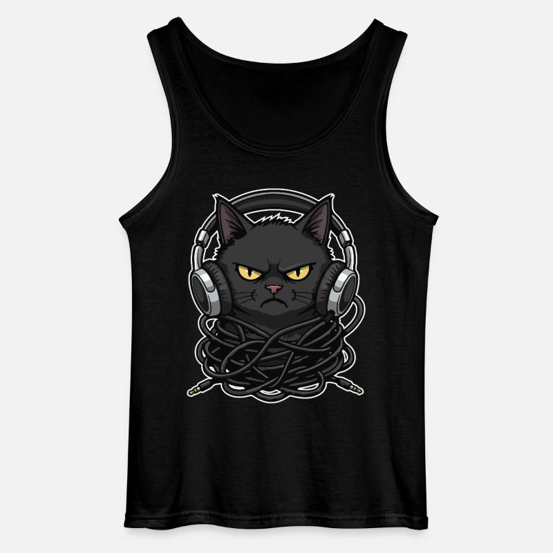 Kabel-Chaos-Katzen-Musik-Kopfhörer - Gildan Männer Tank Top - Schwarz