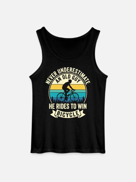 Never Underestimate Old Guy Bicycle Motif - Gildan Men’s Tank Top - black