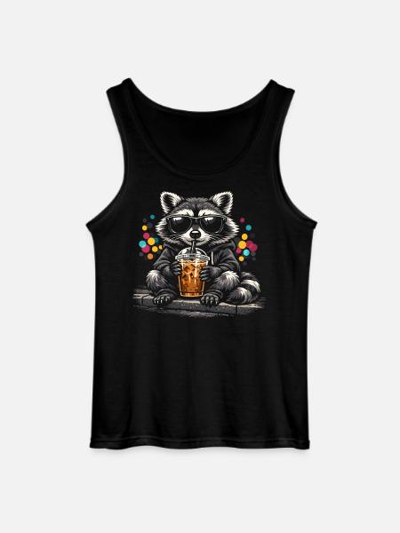 Waschbär Trinkt Eiskaffee Süß Niedlich - Gildan Männer Tank Top - Schwarz