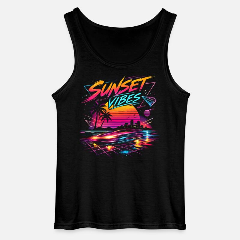 Sunset Vibes 80er Neon Design  - Gildan Männer Tank Top - Schwarz