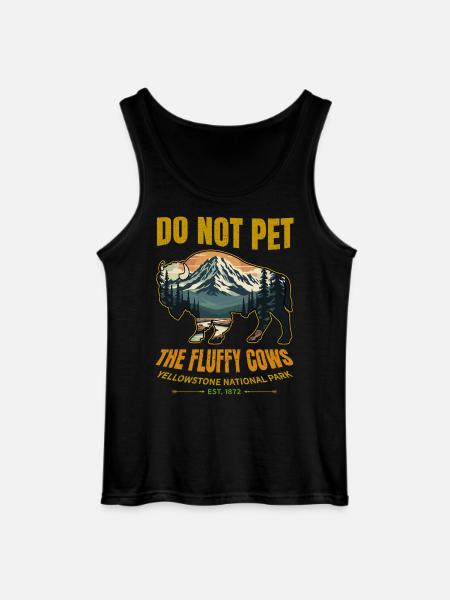 Fluffy Cow Buffalo Yellowstone National Park - Gildan Men’s Tank Top - black