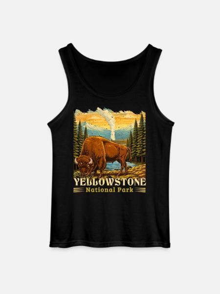 Yellowstone National Park Buffalo Camping - Gildan Men’s Tank Top - black