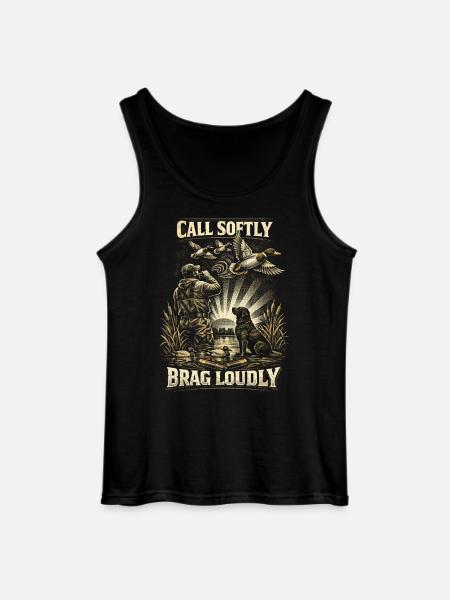 Duck Hunting Call Softly Brag Loudly - Gildan Men’s Tank Top - black