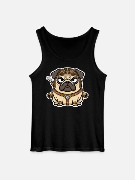 Pug Dog Steampunk Steam Booster - Gildan Men’s Tank Top - black