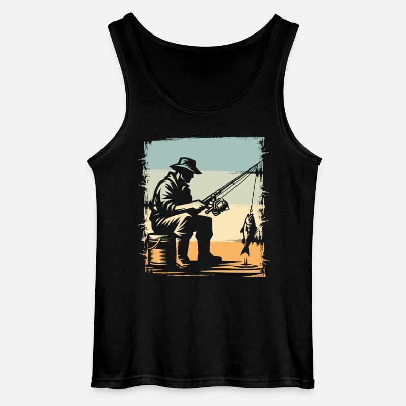Fischer am Meeresufer im Retrostil - Gildan Männer Tank Top - Schwarz