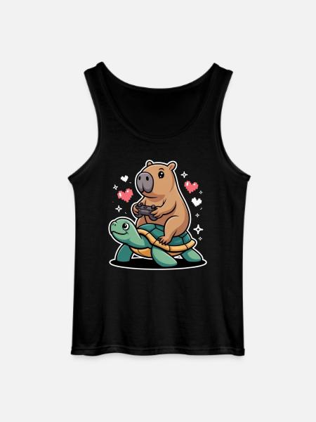 Gamer duo capybara on turtle - Gildan Men’s Tank Top - black