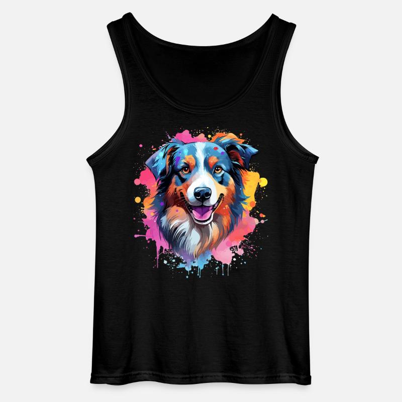 Farbenfrohe Splash-Kunst Australischer Schäferhund - Gildan Männer Tank Top - Schwarz