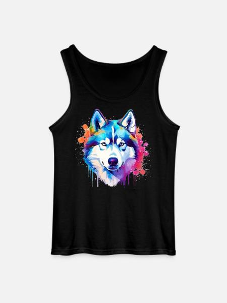 Bunte Husky-Hunde-Splash-Art - Gildan Männer Tank Top - Schwarz