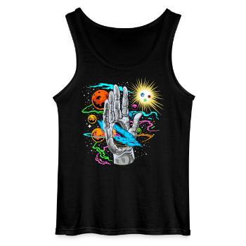 Divine Hand of the Universe Cosmic Galaxy Planets - Gildan Men’s Tank Top - black - Front - AI Model Male 185 dark (185cm)
