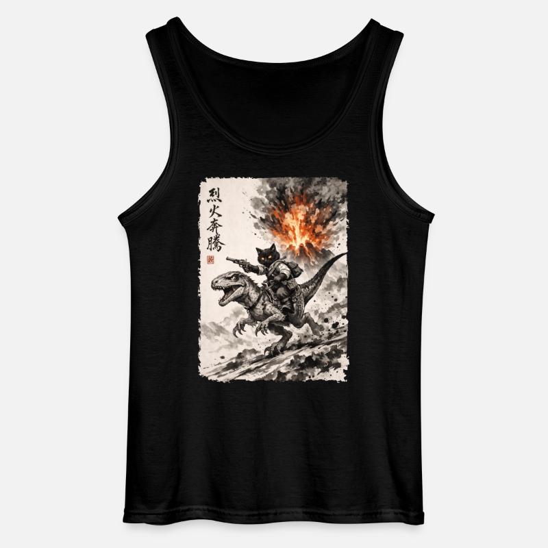 Katze, Dinosaurier, Vulkan, Vulkanausbruch, Anime - Gildan Männer Tank Top - Schwarz