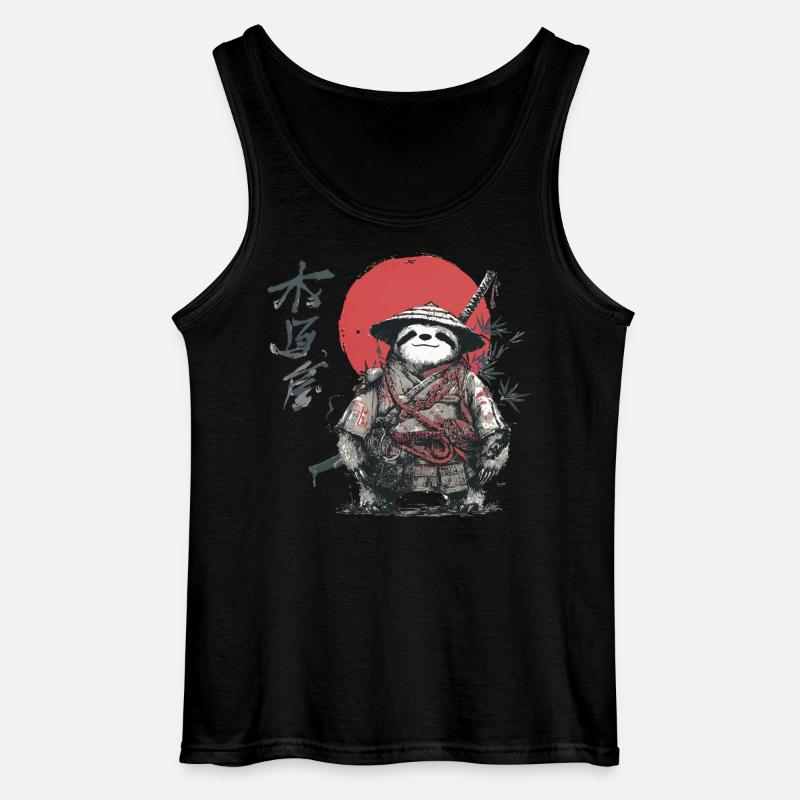 Faultier-Samurai unter roter Sonne - Gildan Männer Tank Top - Schwarz
