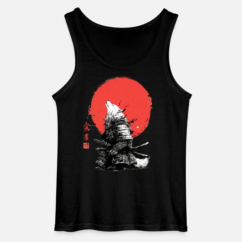 Wolf Samurai under Crimson Sun - Gildan Men’s Tank Top - black