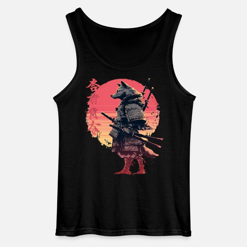 Wolf Samurai at Sunset - Gildan Men’s Tank Top - black