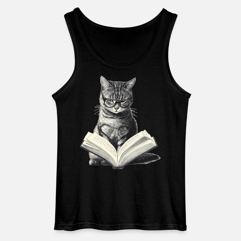 Katze liest Buch - Gildan Männer Tank Top - Schwarz
