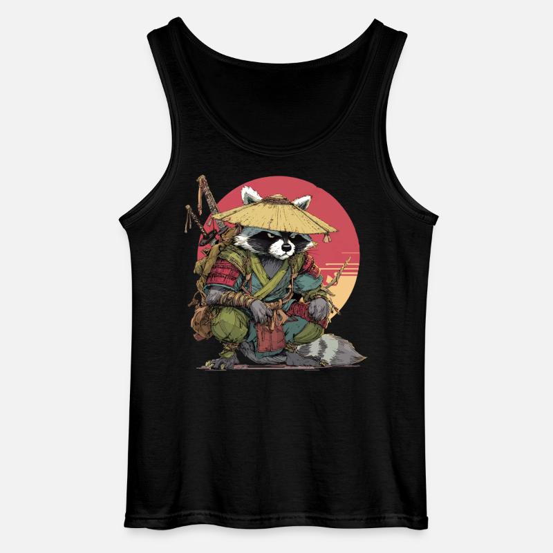 Waschbär-Samurai mit Strohhut - Gildan Männer Tank Top - Schwarz