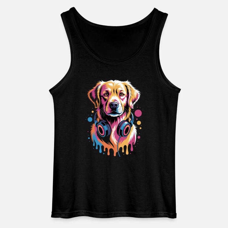 Golden Retriever mit Kopfhörer - Gildan Männer Tank Top - Schwarz