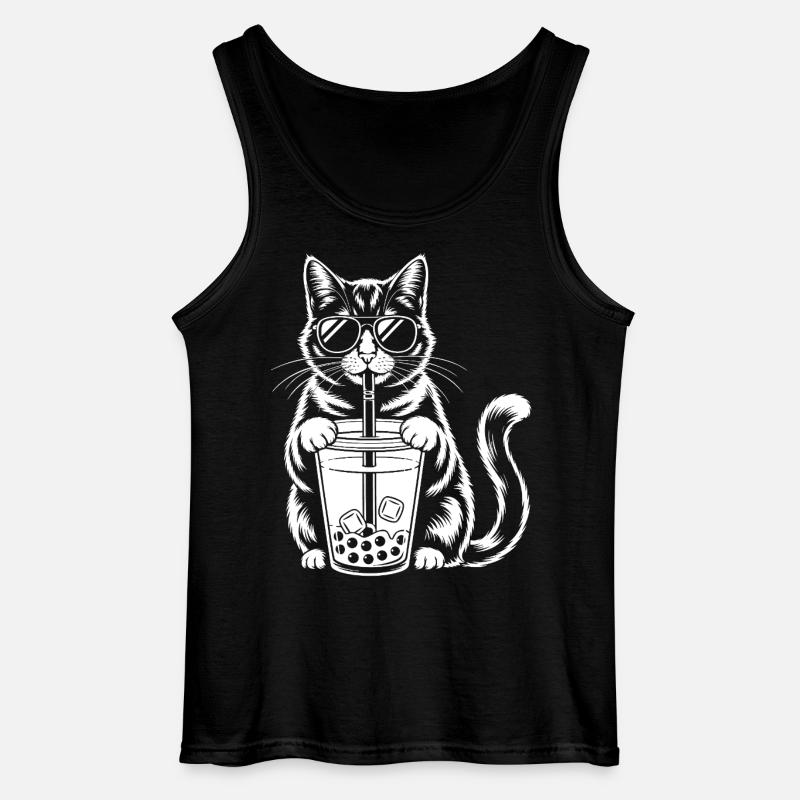 Katze mit Bubble Tee - Gildan Männer Tank Top - Schwarz