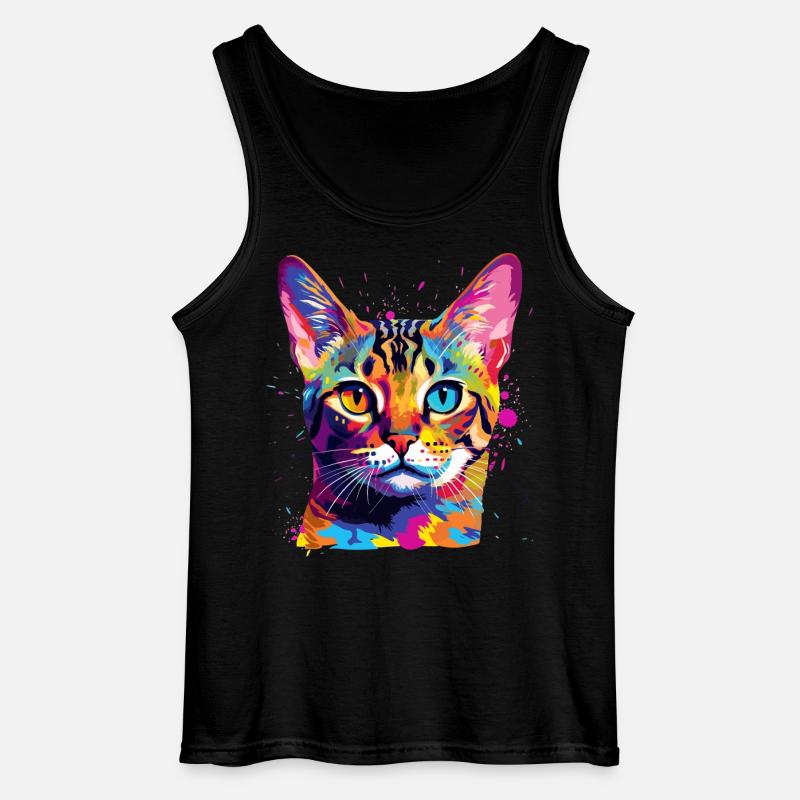 Bunte Bengal-Katzengesicht-Splash-Art - Gildan Männer Tank Top - Schwarz