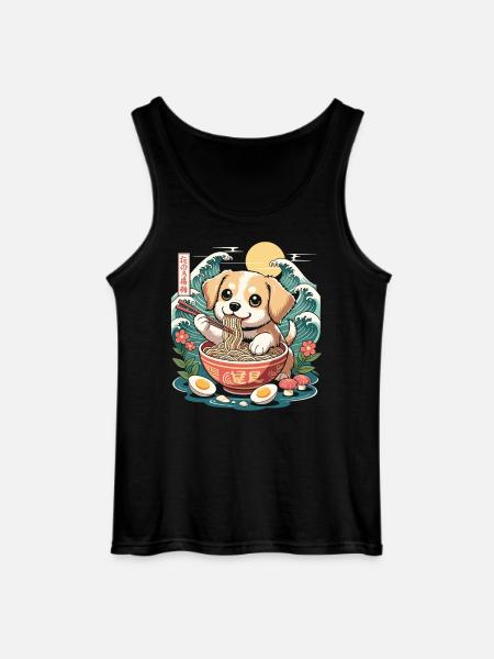 Kawaii Puppy Ramen Waves たのろ稲朔 Sunrise Bowl - Gildan Men’s Tank Top - black