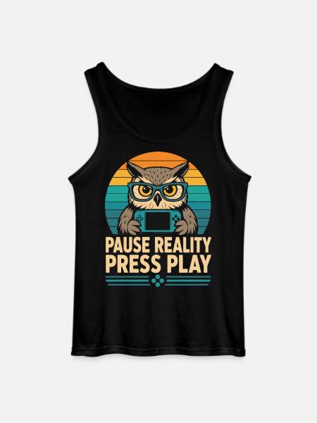 Pause Reality Press Play Gamer Eule - Gildan Männer Tank Top - Schwarz