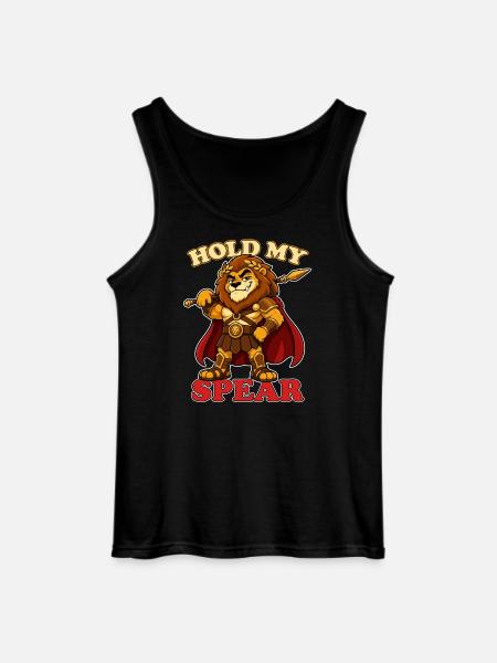 Hold My Spear Lustiges Löwen-Maskottchen - Gildan Männer Tank Top - Schwarz