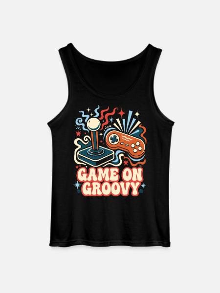 Game On Groovy Retro Gaming - Gildan Men’s Tank Top - black