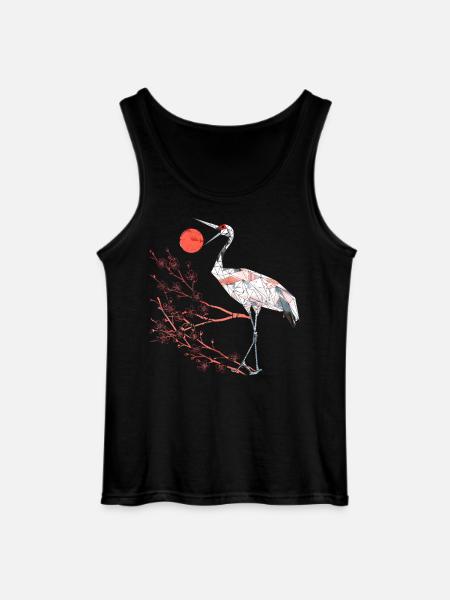 Geometric Heron with Cherry Blossoms - Gildan Men’s Tank Top - black