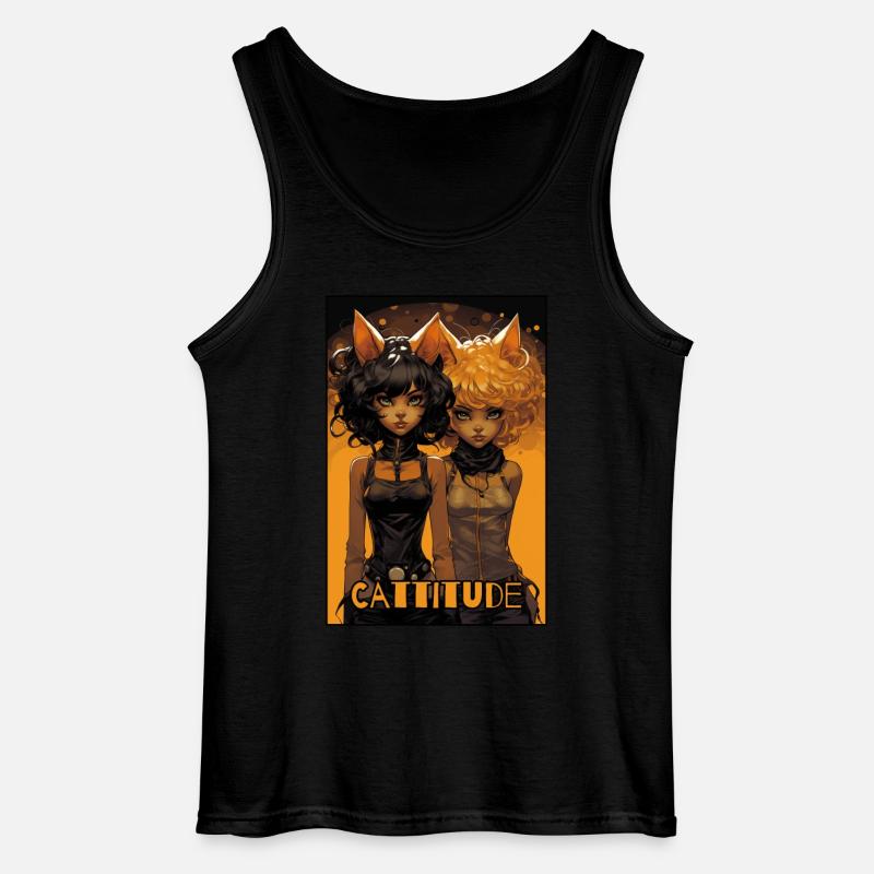 Cattitude: Zwei Katzenmädchen - Gildan Männer Tank Top - Schwarz