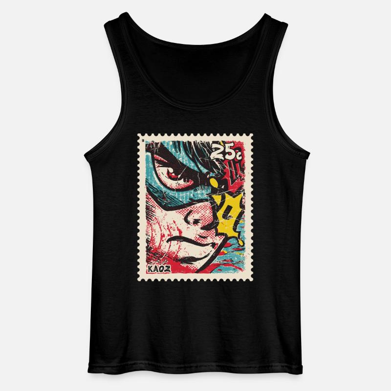 Comic-Held als Retro-Briefmarke - Gildan Männer Tank Top - Schwarz