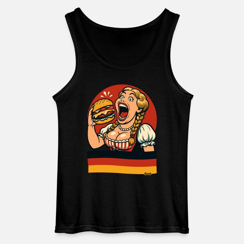 Dirndl woman eats giant burger - Gildan Men’s Tank Top - black