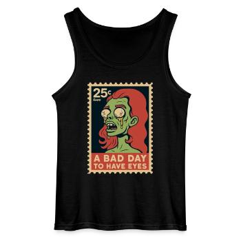 Zombie with googly eyes and saying - Gildan Men’s Tank Top - black - Front - AI Model Male 185 dark (185cm)