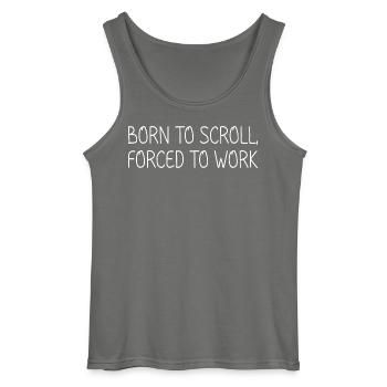 Born to scroll, forced to work - Gildan Men’s Tank Top - charcoal grey - Front - AI Model Male 185 dark (185cm)