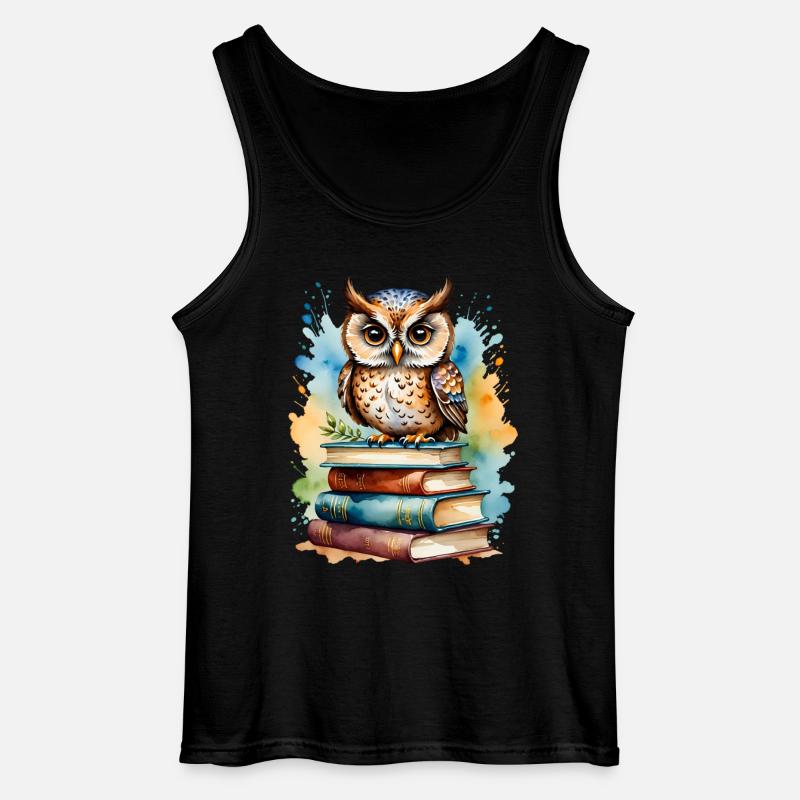 Büchereule bunt Aquarell - Gildan Männer Tank Top - Schwarz